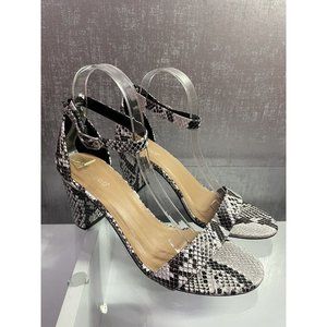 Bamboo Women's Faux Snake Leather Open Toe Heels Size: 10 (Z19)